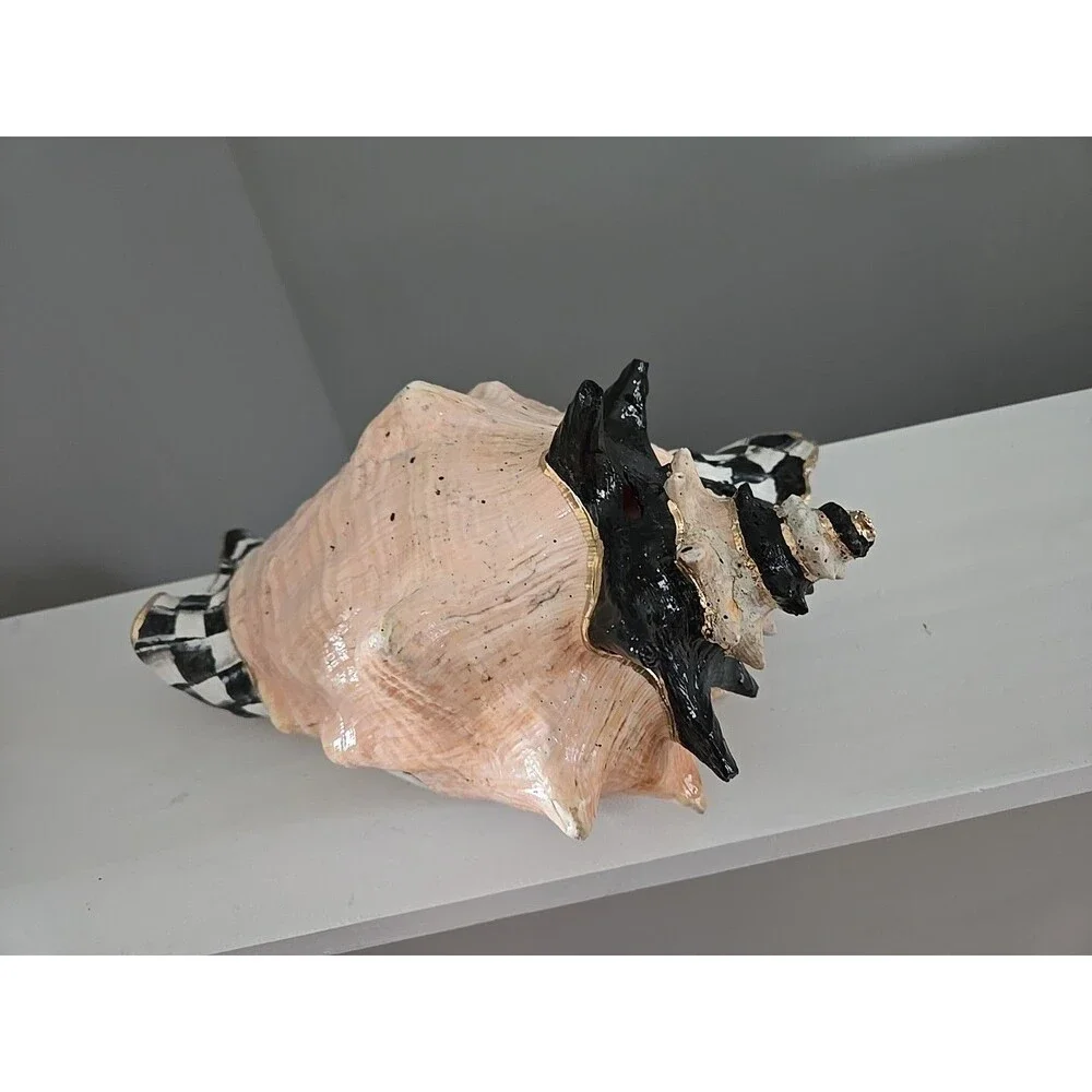 My Own Checkerboard Whimsical Large Vintage Conch Sea Shell Check